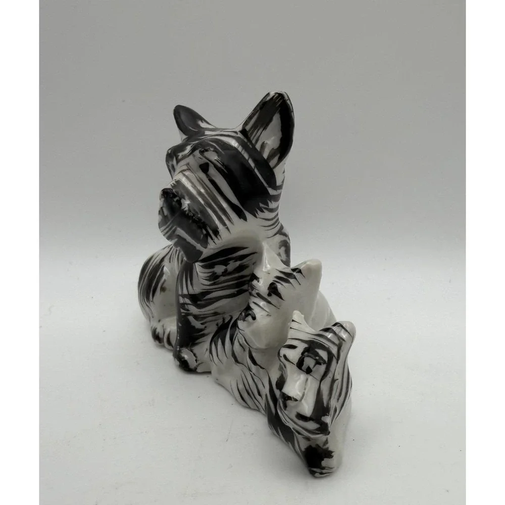 Vintage Japan Scottie Dog Figurine Black White Terrier‎ Pair 2.5